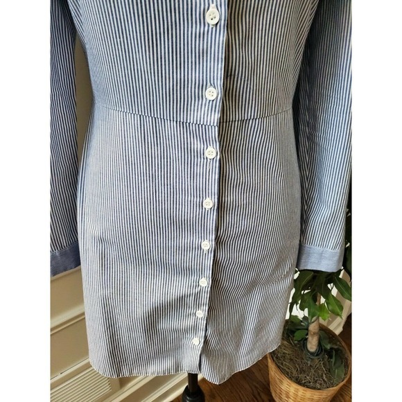 Top Shop Women Blue Striped Cotton & Polyester Trendy Style Button Shirt Size 2 - Picture 3 of 11